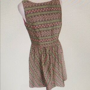 Adrianna Papell Pink and Green Geometric Striped Beaded Dress Size 4